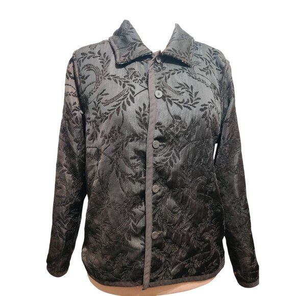 Womens L Jacket Reversible Jacquard Brocade Black Gold Blue Boho 90s Vintage - Picture 7 of 16